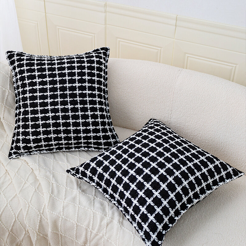 Light Luxury Cushion Cover Simple Modern Black And White Woven Pillow Cover 45x45cm For Living Room Chair Sofa Decorative
