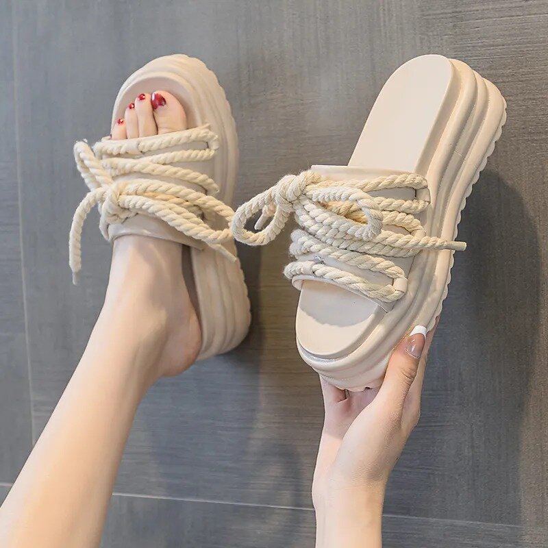 6CM Weave Genuine Leather Slippers Ladies Summer Peep Toe High Brand Sandal Bling Shoes Platform Wedge Breathable Women Fashion