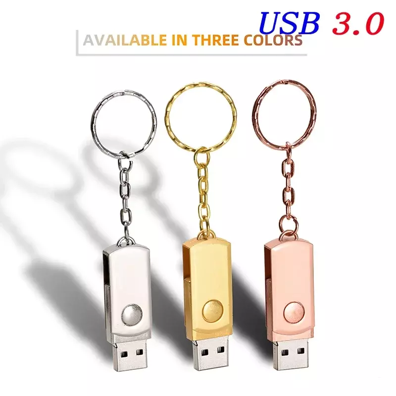 JASTER-Clé USB 3.0 haute vitesse en métal argenté avec logo personnalisé gratuit, clé USB, disque U rotatif, 16 Go, 32 Go, 64 Go, 128 Go