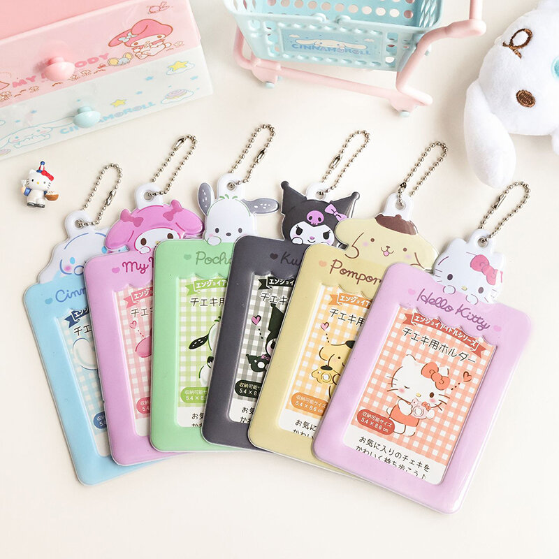 Porte-cartes Sanrios Kawaii Kuromi Pochacco Hello Kitty, porte-carte photo pour étudiants, carte de repas, porte-carte de bus, étui de rangement, porte-clés