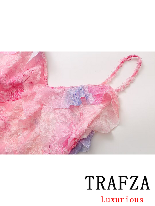 TRAFZA-Vestido largo recto sin mangas para mujer, camisola Vintage con volantes, elegante, a la moda, verano 2024