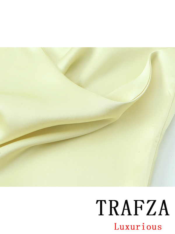 Trafza-リボン付きサテンレースアップノースリーブワンピース、エレガントなパーティードレス、単色、シック、イブニングクラブ、サマーファッション、セクシー、2024