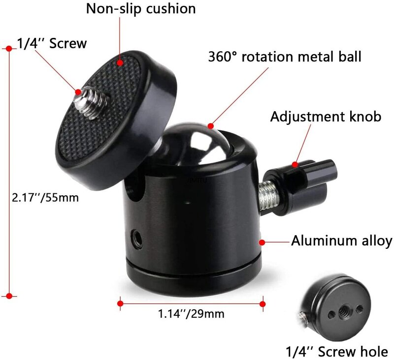 1/4" Ball Head Screw Tripod Mount 360 Rotating Mount Base Adapter for DSLR Camera Tripod Monopod Camcorder Light Stand