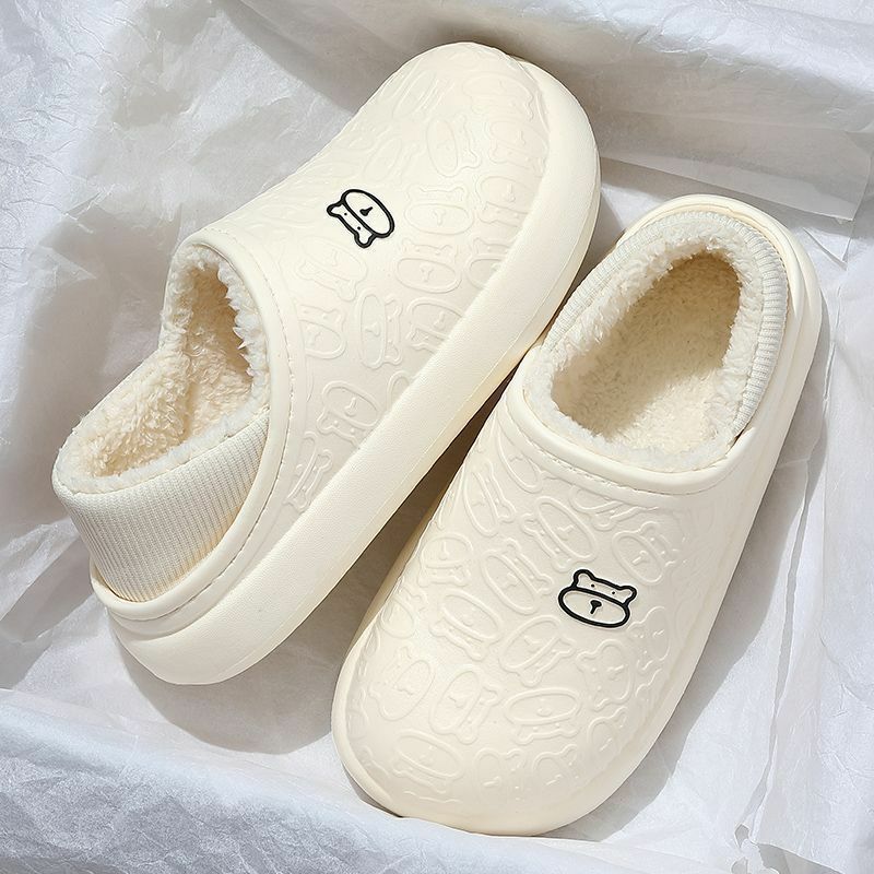 Waterproof Non-slip Winter Warm Plush Slippers Women And Men Outdoor Cotton Slides Female Indoor Furry Slippers Couple Slippers