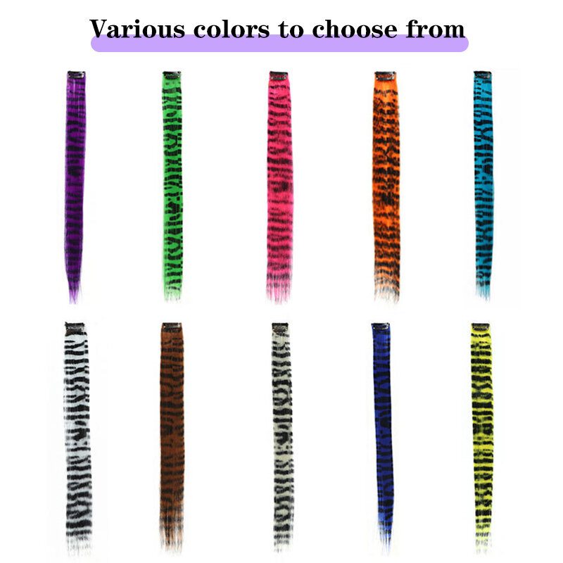 MSTN extensiones de cabello sintéticas coloridas y vibrantes con estampado de leopardo, Clip para uso diario y de fiesta para niños y Cosplay, estilo Y2K