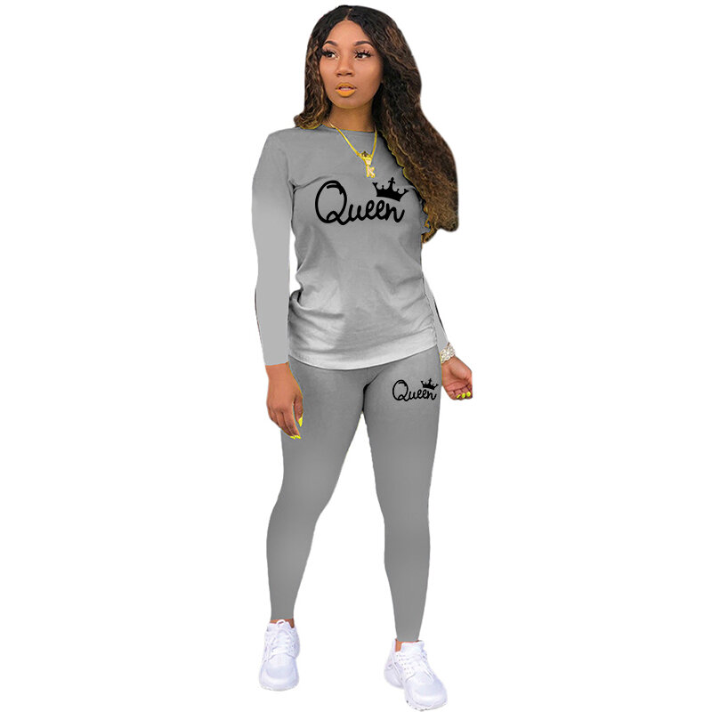 2023 New Spring and Autumn Queen Printed Women's Suit Fashion Daily Home Wear Woman Round Neck Sweatsuit + Pants 2pcs Sets
