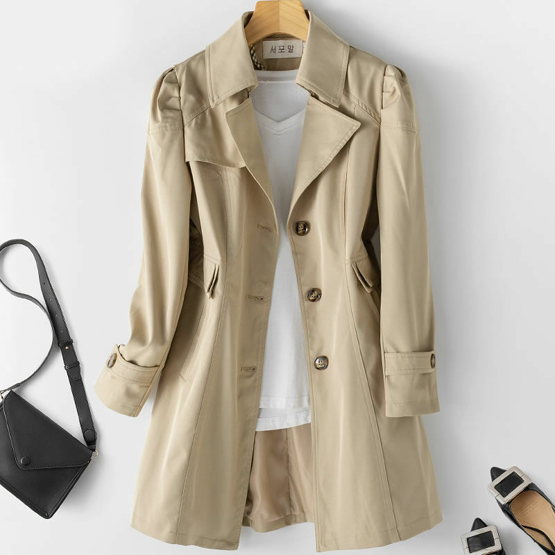 2024 New Women's Parka Coat Slim Fit Lapel Office Lady Outwear Mid-long coats
