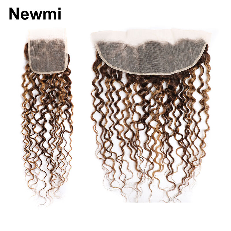 Highlight Water Wave Lace Closure Human Hair P4/27 Gekleurd Ombre Bruin Blond 4X4 Closure 13X4 Oor Tot Oor Lace Frontal