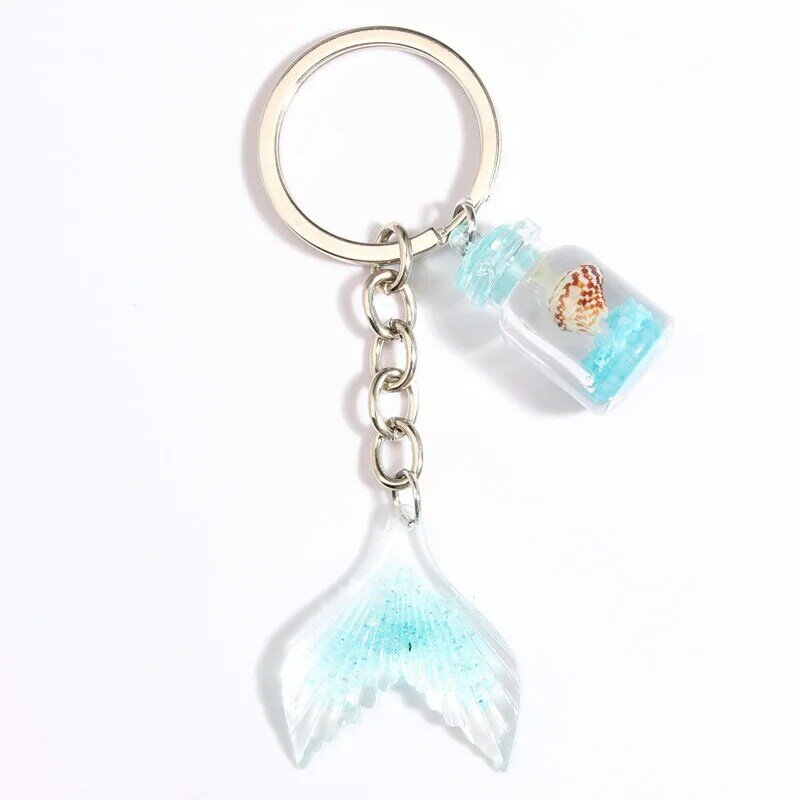 Cute Sea Keychain Starfish Shell Conch Heart Key Ring Mermaid Tail Key Chains Summer Gifts For Women Men DIY Handmade Jewelry