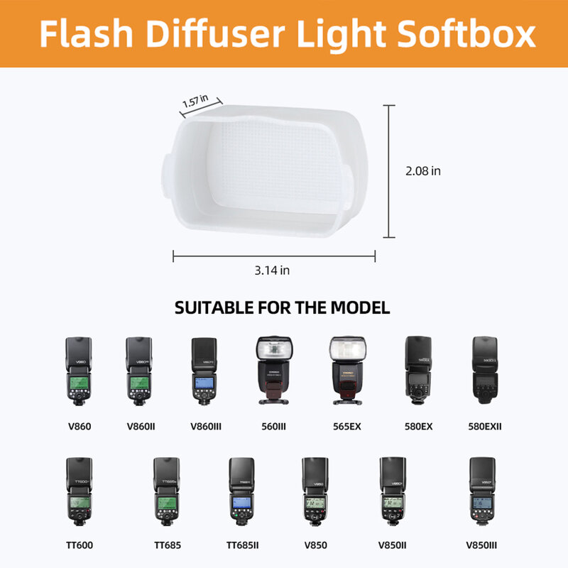 Godox Flash Difusor Dome Bounce Fit, Canon Speedlite 580EX, 580EX II, Godox V850, 860II, TT685, TT600, TT520II, YN-560, 565