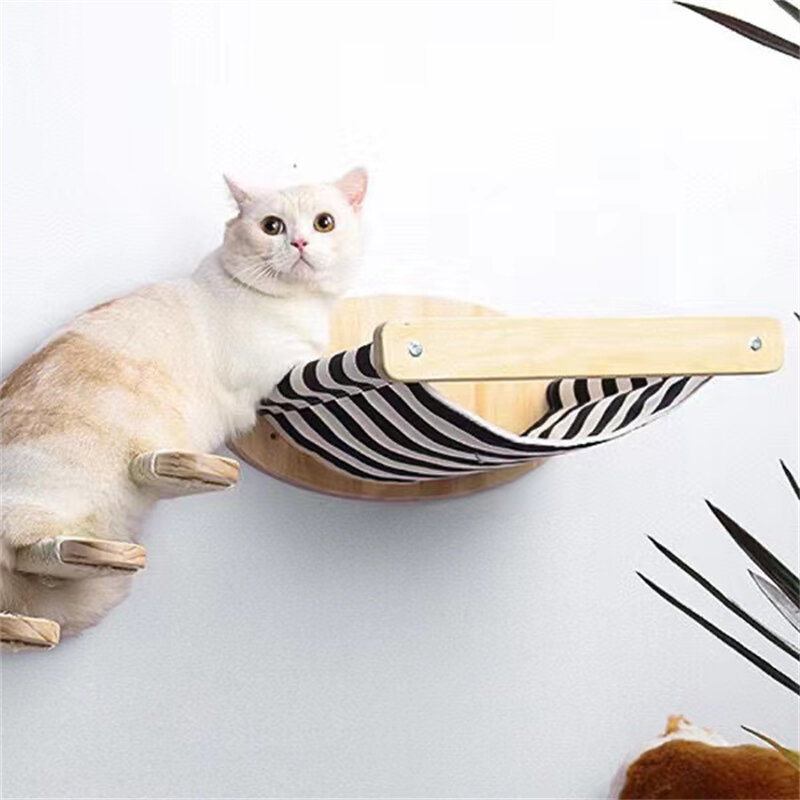 DIY Wooden Wall Mounted Cat Hammock Bed Pet Furniture Kitten Shelf Set Cat Perch Scratching Climbing Post Cat Tree House Toy
