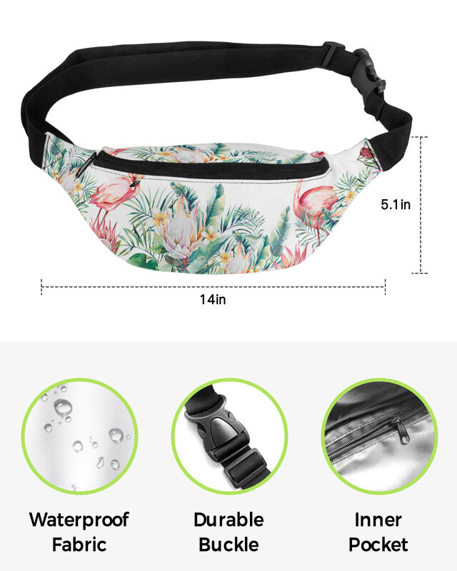 Riñonera impermeable para hombre y mujer, bolsa de cintura con diseño de plantas tropicales, flores, flamencos, cinturón, cartera, plátano