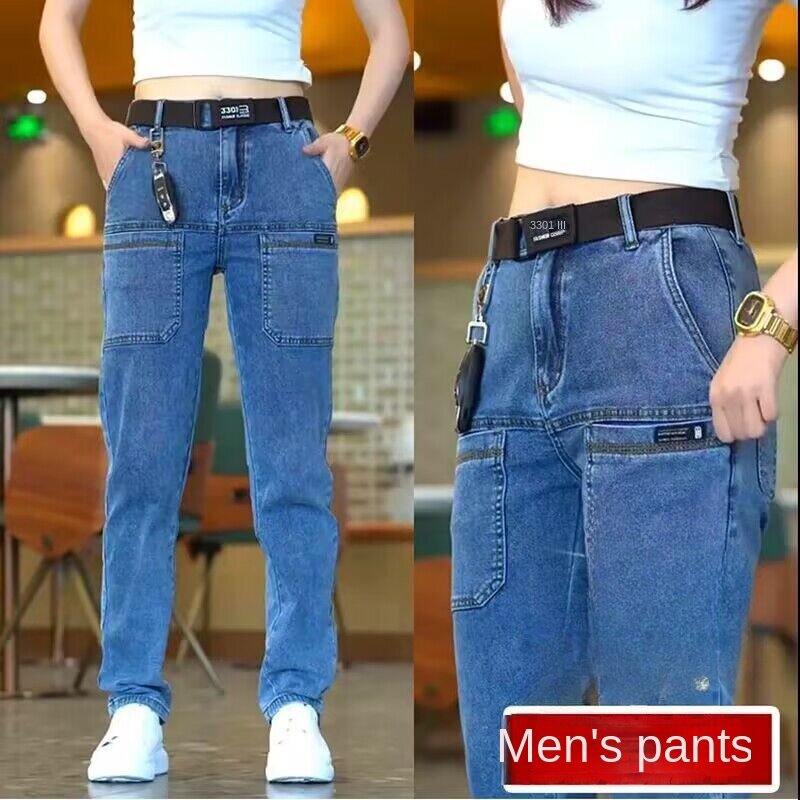 Men's Casual Slim Denim Jeans Spring Autumn with Six Pockets Stretch Cargo Pants for Men Korean  Luxury Designer Cargo Trousers