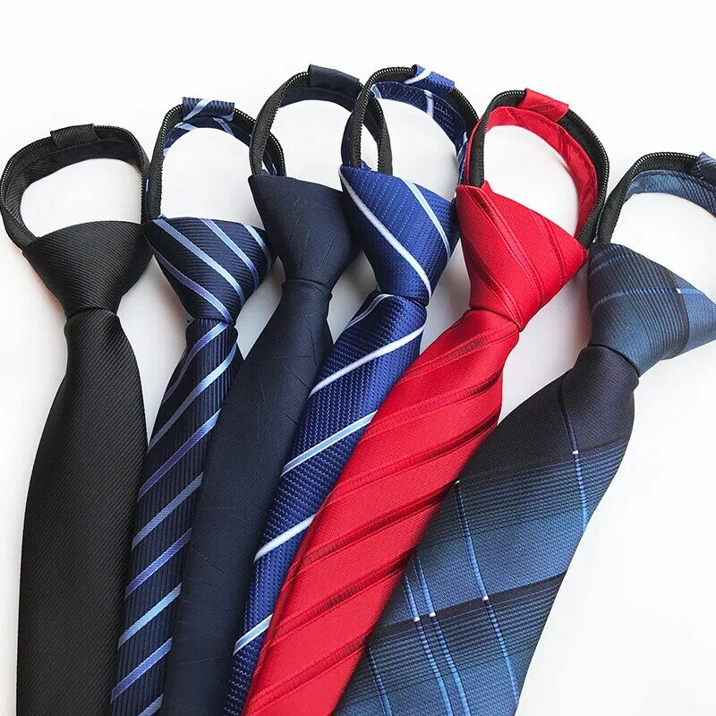 Zipper Gravata Men'S Lazy 8cm Striped Tie Business Lazy Easy Pull Neckties Gifts