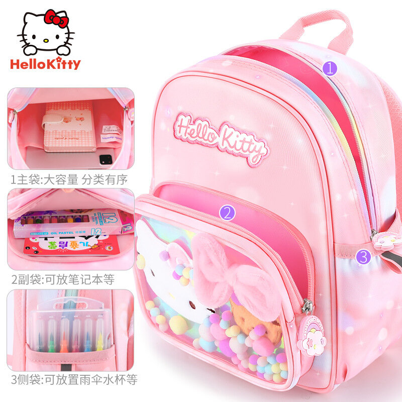 Sanrio-mochila escolar de Hello Kitty para estudiantes, bonita mochila informal de dibujos animados para niños, gran capacidad