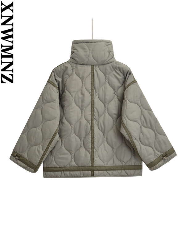 XNWMNZ-Chaqueta acolchada Vintage para mujer, abrigo informal con cremallera y bolsillo, cuello levantado, otoño e invierno, 2023