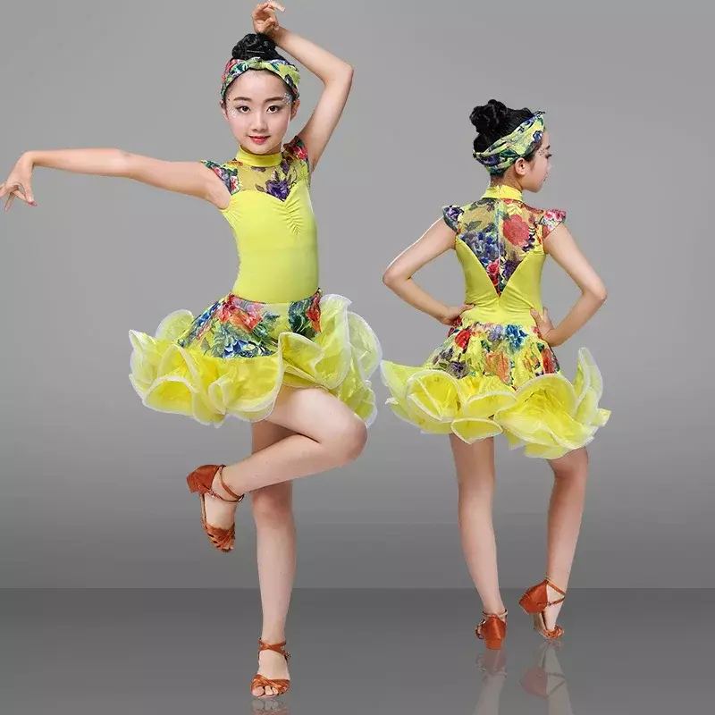 Nieuwe Kinderen Latin Dance Dress Performance Kleding Kinderwedstrijd Afdrukken Latin Dance Performance Danspraktijk Servi