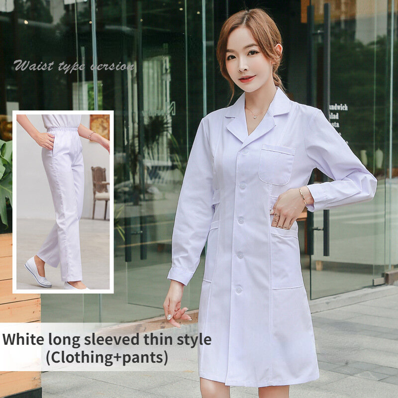 Blouse de laboratoire à manches courtes pour hommes et femmes, robe d'infirmière, uniformes médicaux à manches longues, veste blanche avec ceinture réglable