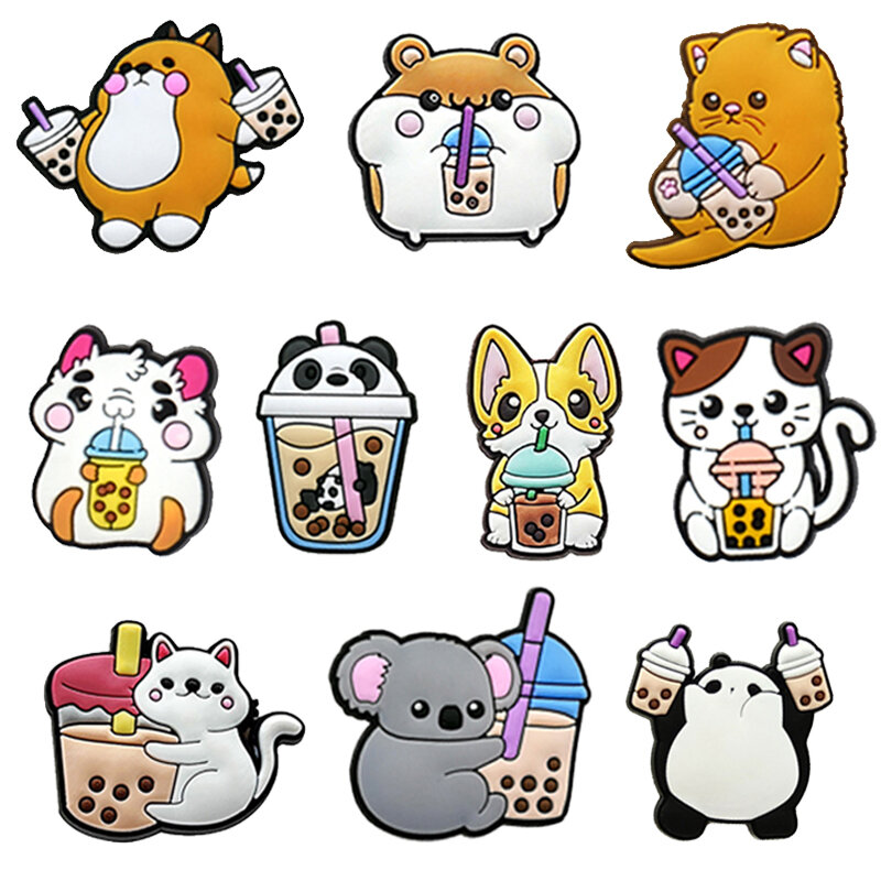 New Arrivals Cute Milk Tea Cat Shoe Charms Pin For Croc Accessories Shoe Decoration Kids Adult Christmas Party Gifts