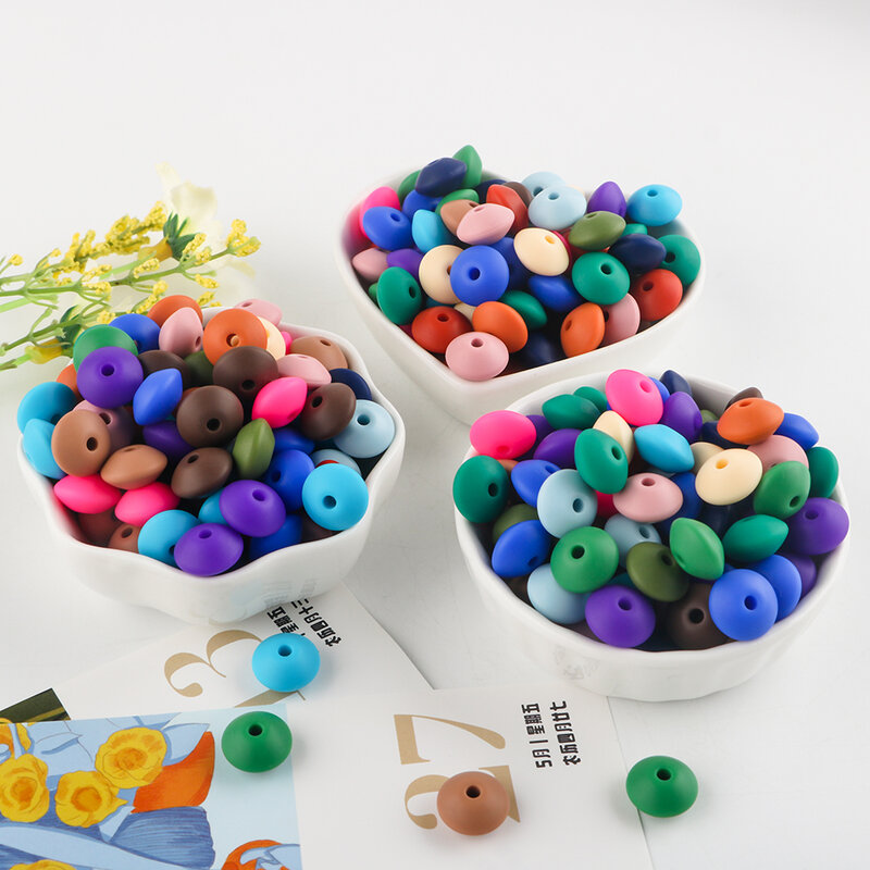 50/100 sztuk 12MM silikonowe koraliki z soczewicy Food Grade DIY dziecięcy smoczek na łańcuszku noworodka karmienie akcesoria biżuteria naszyjnik zabawka ząbkowanie