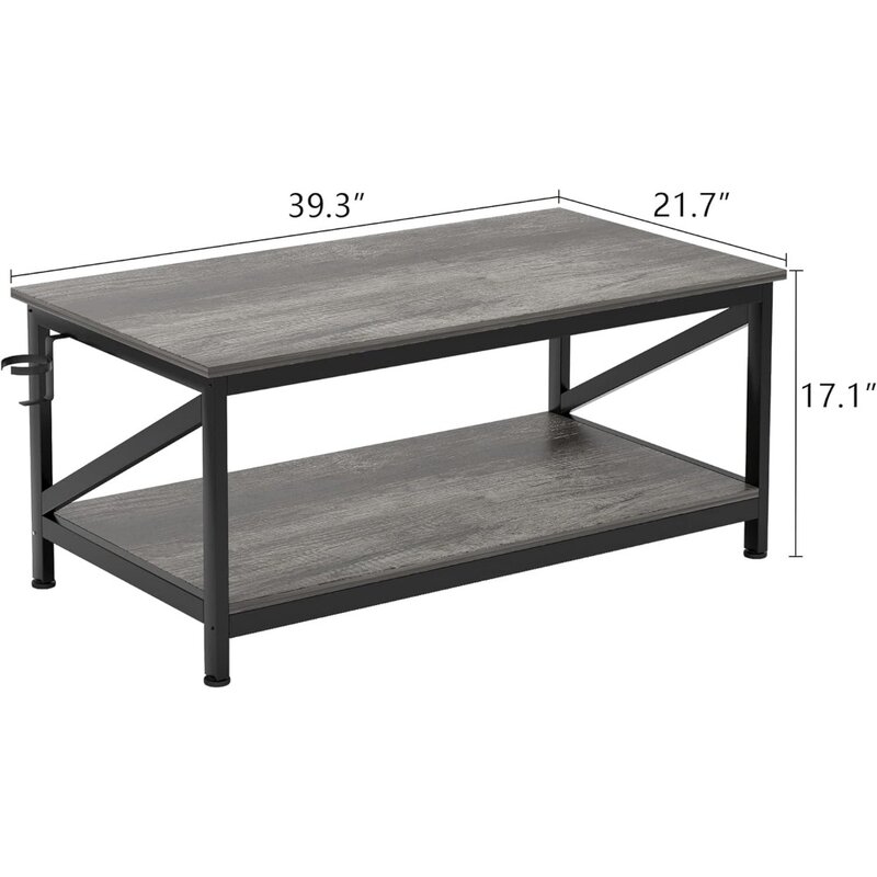 Table basse de ferme à 2 niveaux avec rangement, T1, 39 po, utilisation dans les salons et les appartements, tables de salon