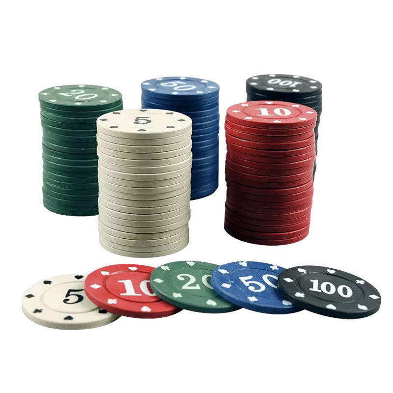 Chips de poker com caixa de plástico, Chip profissional, Texas Hold'em, Blackjack Cards Game, 100pcs