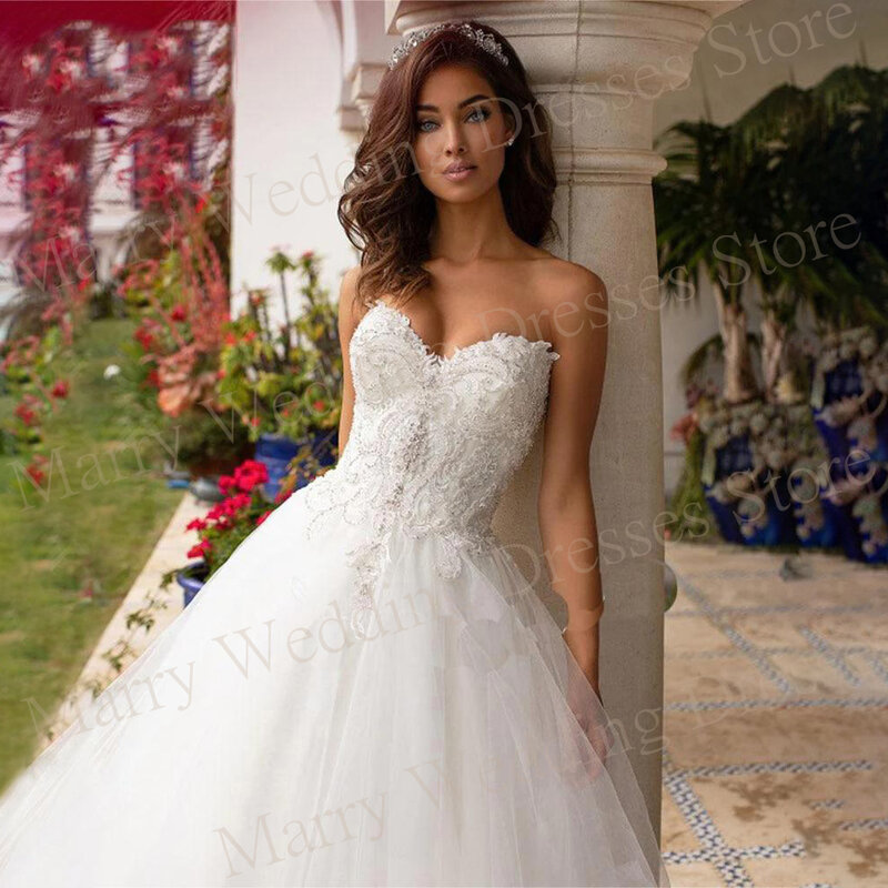 2024 Beautiful Charming A Line Women's Wedding Dresses Sexy Strapless Lace Appliques Bride Gowns Sleeveless Vestidos De Novia