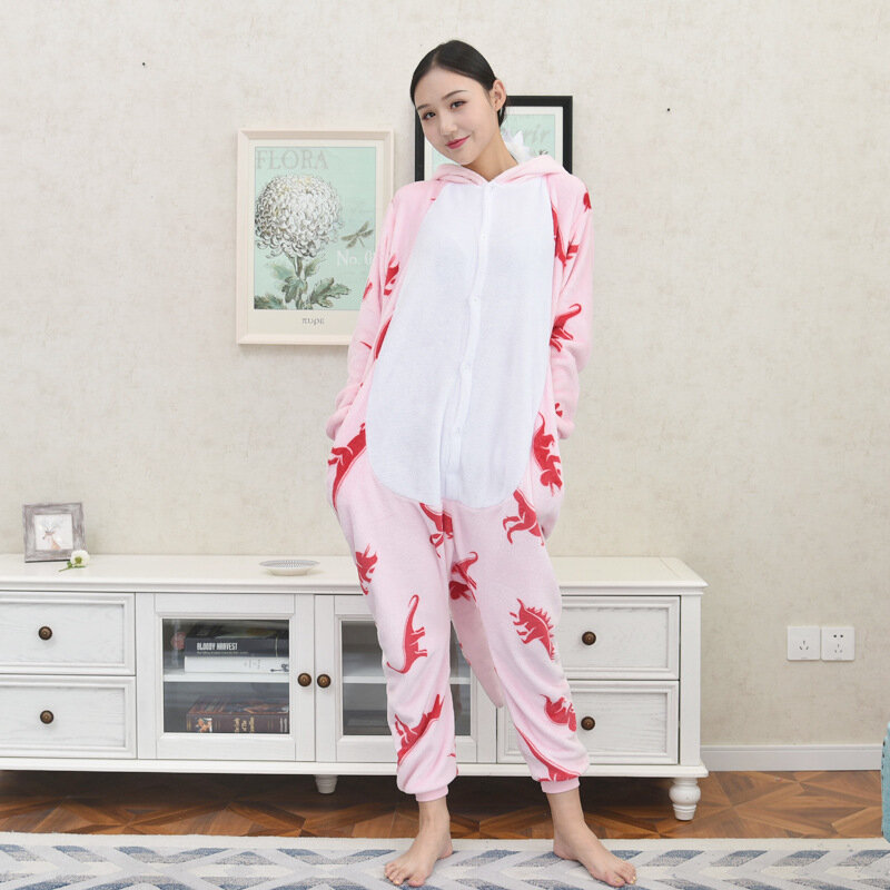 Conjunto de pijamas de flanela com capuz bonito dos desenhos animados, pijamas One Piece, terno Homewear coral familiar, macacões adulto e infantil, inverno