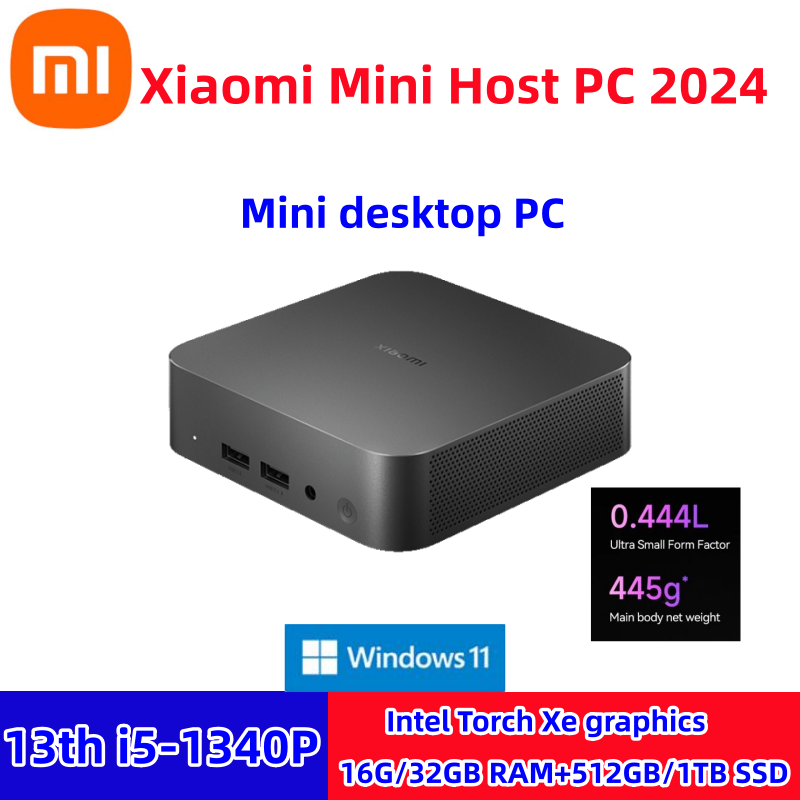 Xiaomi Mini Host PC 2024 komputer Desktop, I5-1340P Intel NUC 16GB DDR4 RAM 512GB SSD HDMI2.1 Windows 11 portabel mini pcWiFi6