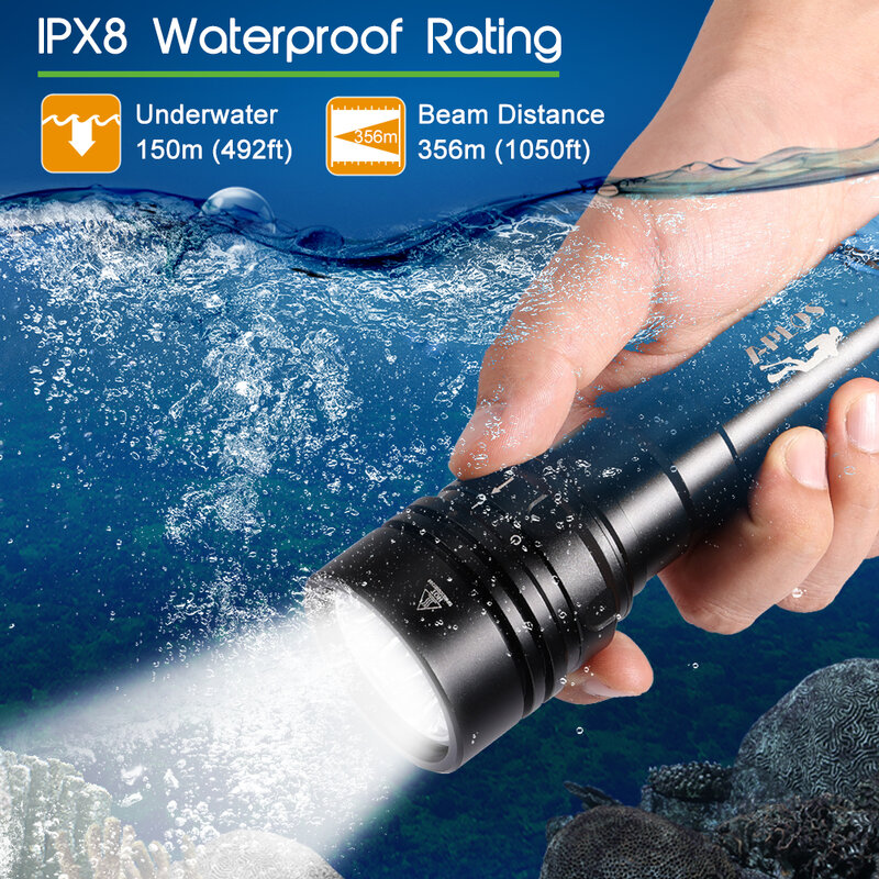 Супер яркий двойной аккумулятор APLOS AP150 для подводного плавания, 26650 лм, IPX8, 4 режима