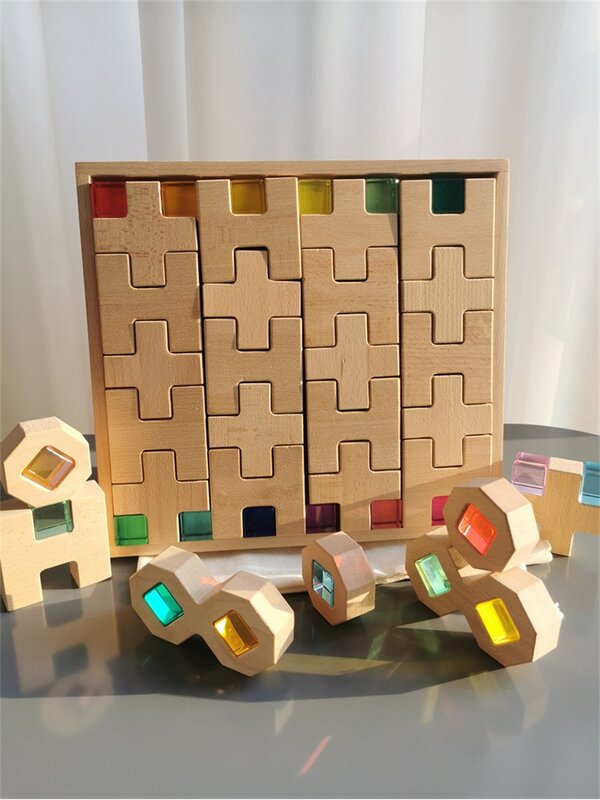 Ensemble de blocs de construction en bois empilables pour enfants, jouets en hêtre, jeu créatif ouvert