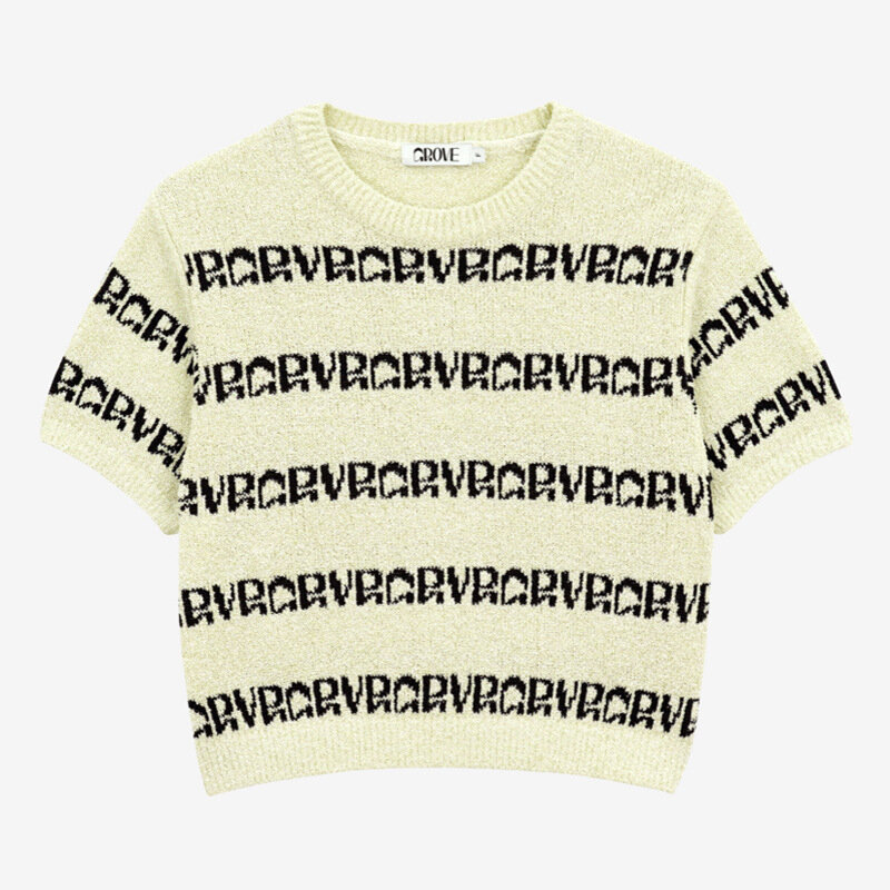 Женский винтажный свитер с буквами, тонкий трикотажный пуловер с коротким рукавом в Корейском стиле, Повседневная модная футболка, Новинка лета 2023