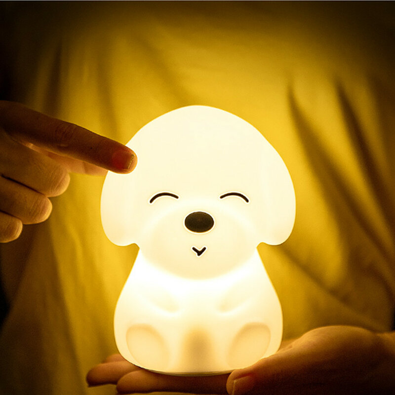 개 LED 야간 조명 터치 센서 원격 제어 16 색 밝기 조절 USB 충전식 실리콘 강아지 램프, 어린이 아기 선물