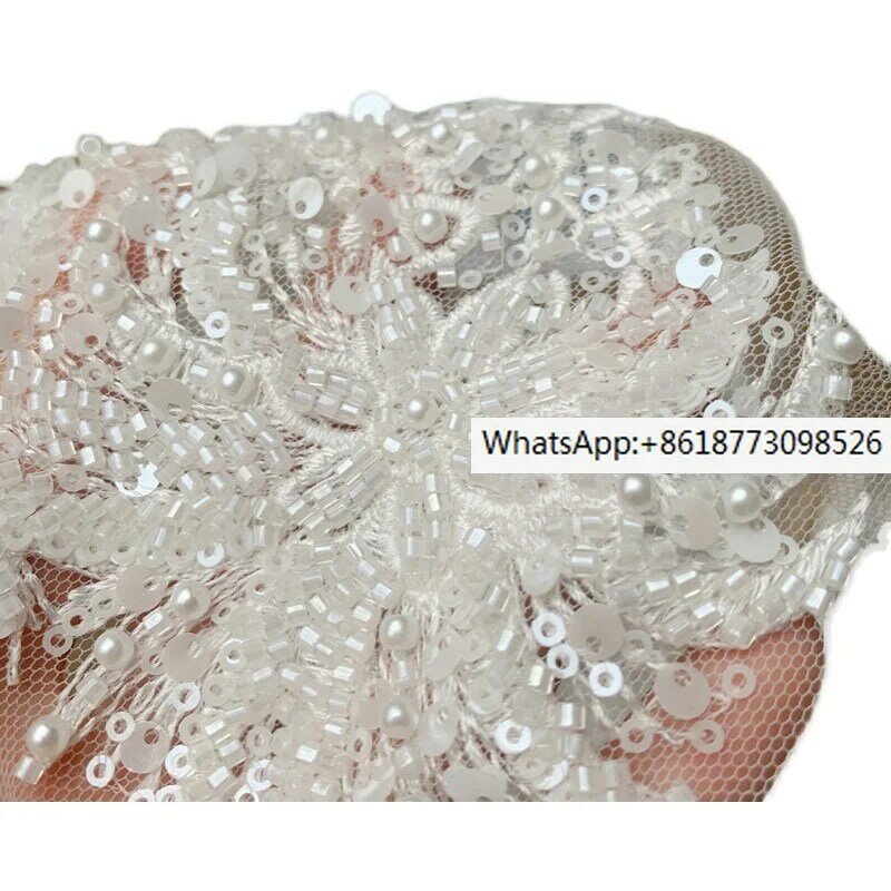 Новый бутик кружева цветок машина Вышивка Бисер фарфор белый жемчуг высокий комплект свадебное платье головной убор