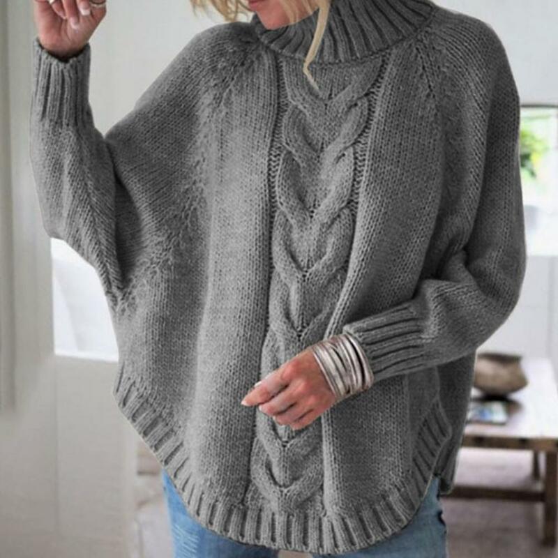 Женский свободный свитер с высоким воротником, элегантные теплые вязаные пуловеры, модные однотонные топы, трикотажный джемпер, Осень-зима 2023