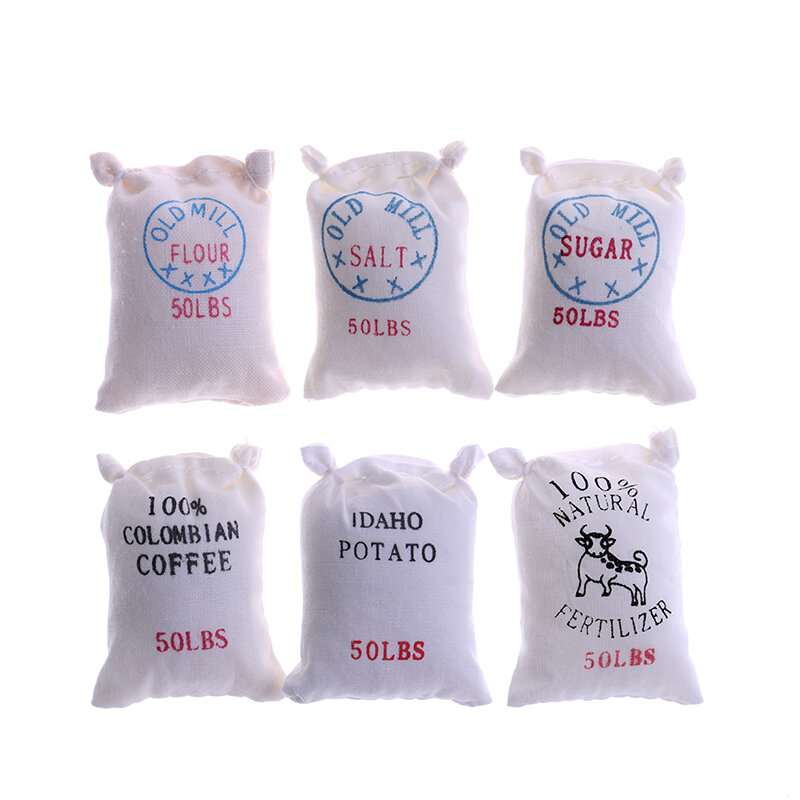 6pcs Miniature Kitchen Food 6 Bags Of Sugar Flour Salt Potato Pacage 1/12 Scale Doll House 4.5cm*3cm