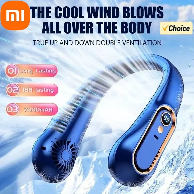 Xiaomi Portable Hanging Neck Fan USB Rechargeable Mute LED Digital Display Power Leafless Mini Electric Fans Summer Air Cooler