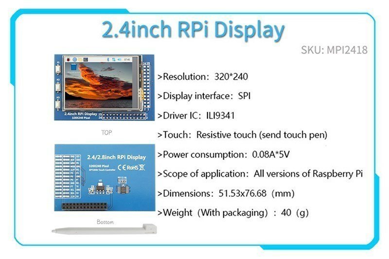 2,4/2,8/3,2/3,5 дюйма серии GPIO, 2,4 дюйма/2,8 дюйма/3,2 дюйма/3,5 дюйма, сенсорный экран для Raspberry Pi 4B 3B B + ZERO