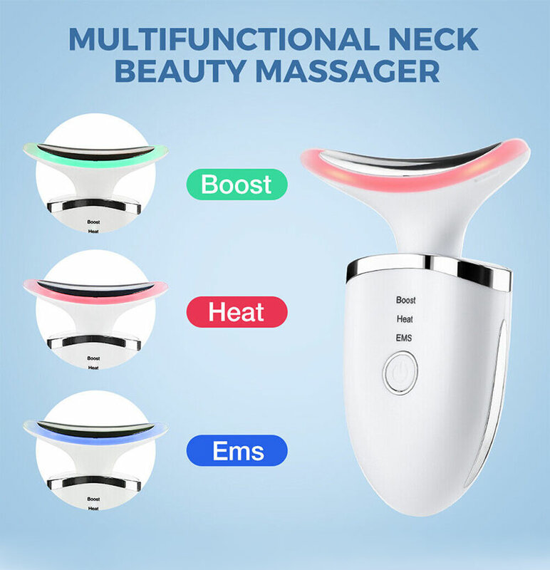 Neck and Face Lifting Skin Tightening Massager 3 color led Light Skin Guasha Machine EMS Beauty Device