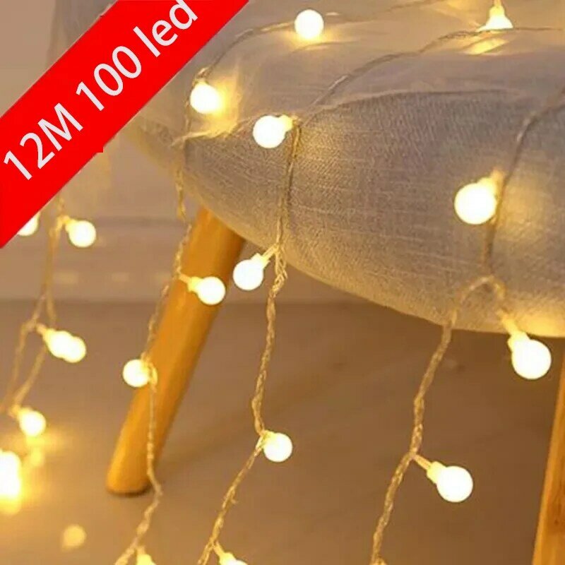 防水LEDボールライトガーランド,USB,バッテリー,屋外,結婚式,庭,妖精,クリスマスの装飾,12m