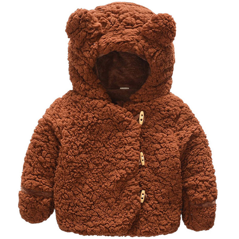 Manteau chaud à capuche en laine d'agneau pour enfants, vêtements pour tout-petits, dessin animé coréen, sourire mignon, automne, hiver, bébé, YBC1154
