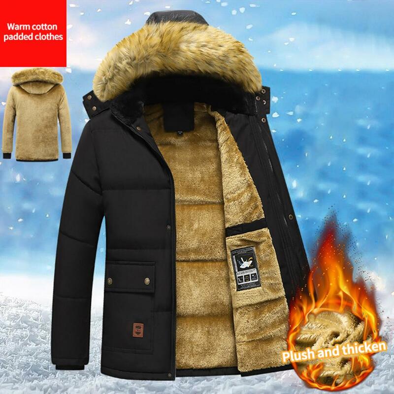 Thick Plush Men Winter Coat Plush Hooded Men Padded Cotton Coat Outdoor Wool Liner Furry Hooded Jacket Snow Parkas Outdoor Coat