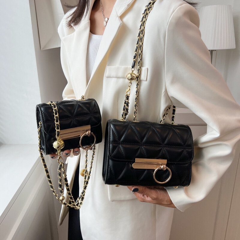 Tas Fashion mewah Vintage wanita, tas kurir rantai, tas kotak kecil kisi, tas tangan tren desainer mode 2023