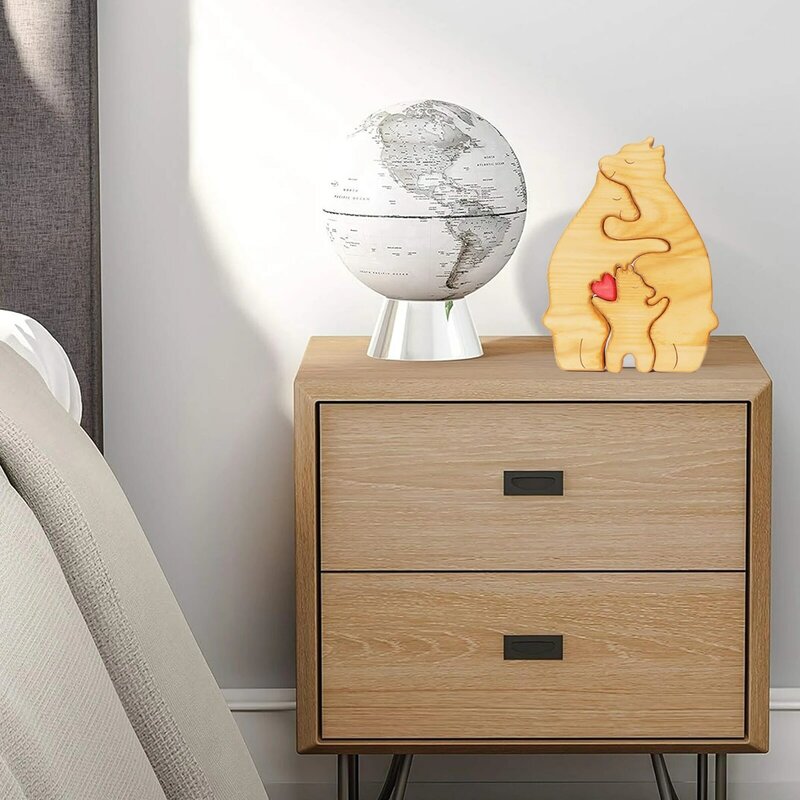 Fai da te orso famiglia Puzzle in legno personalizzato personalizzato nome di famiglia scultura 2-7 nomi natale regalo di compleanno scrivania Decor