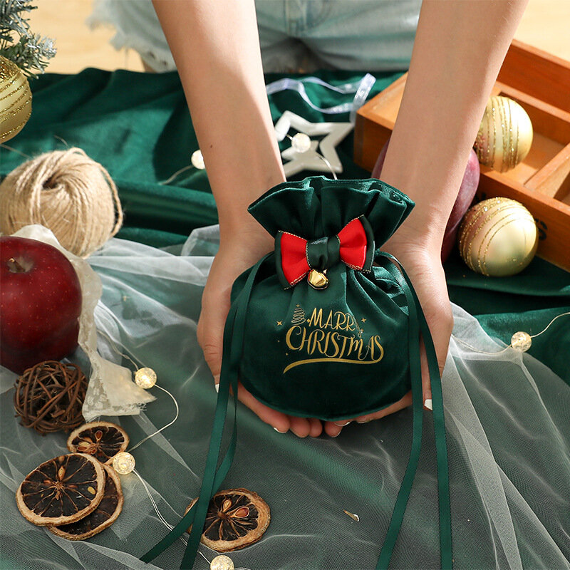 Santa Sacks sacchetto regalo di stoffa sacchetto con manico di caramelle decorazioni per l'albero di natale per la tavola di casa capodanno 2024 Red Noel regali di natale