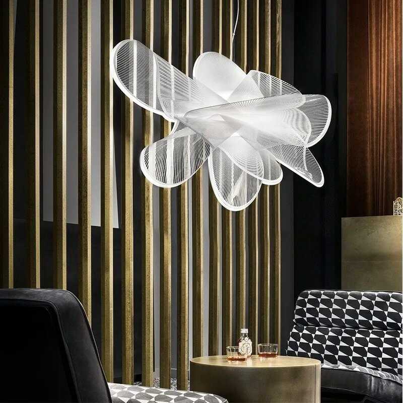 Lampu gantung LED, pencahayaan dalam ruangan, lampu gantung bunga akrilik kreatif Modern ruang tamu restoran meja kopi Bar LED