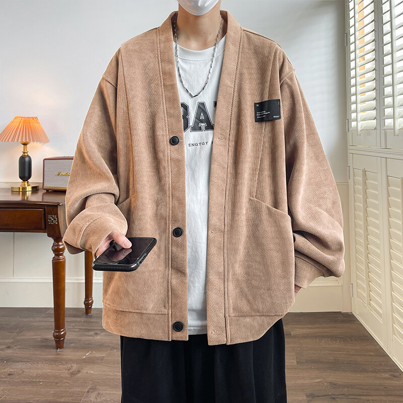 Suéter de estilo japonés para hombre, sudadera de talla grande 7XL, Tops sueltos de moda, ropa informal de un solo pecho