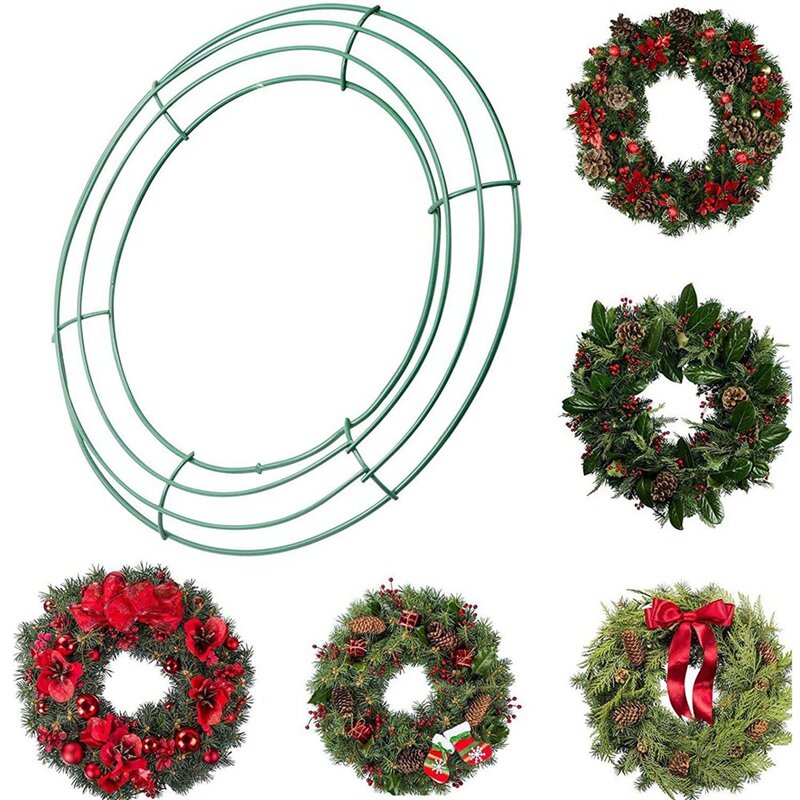 14 Inch Wire Wreath Frame Metal Round Wreath Form Making Rings Green For Christmas Party Home Decoration DIY Pack Of 4