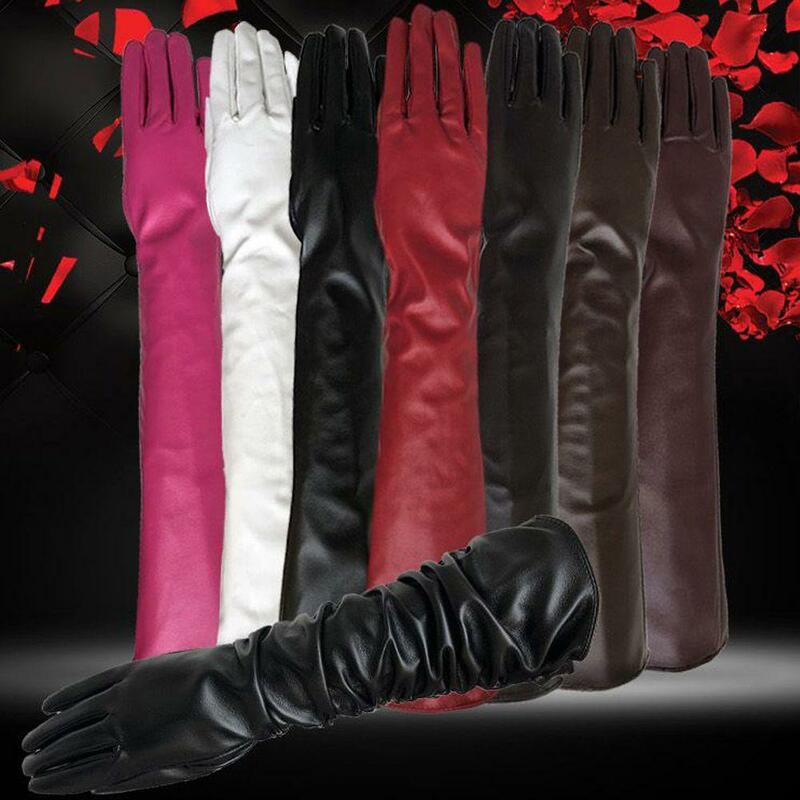 Теплые однотонные женские тонкие варежки из искусственной кожи с закрытыми пальцами для вождения, аксессуары для одежды, длинные перчатки в Корейском стиле, женские перчатки