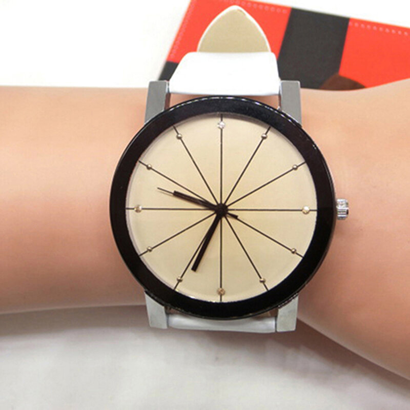 Mężczyźni kobiety moda Alloy Faux Leather zegarki kwarcowe sport Dress Wrist Watch zegarek dla pary